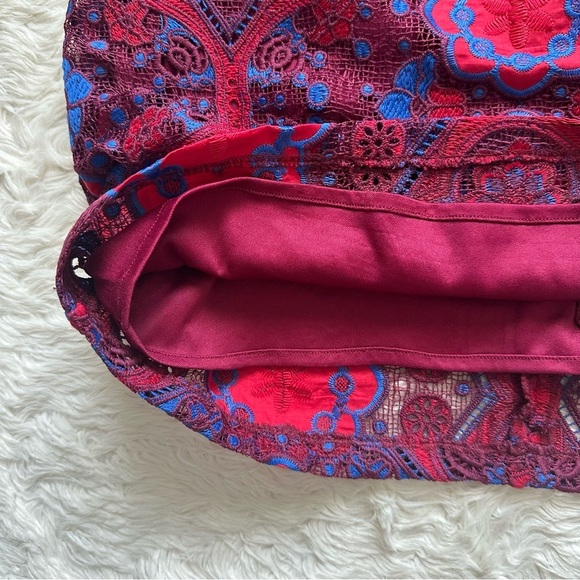 Anthropologie Eva Franco Eyelet Mini Dress Embroidered Lace Burgundy 2 NWT New - Picture 8 of 12